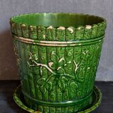 Flower pot and saucer in slip by G. De Bruyn 19th century