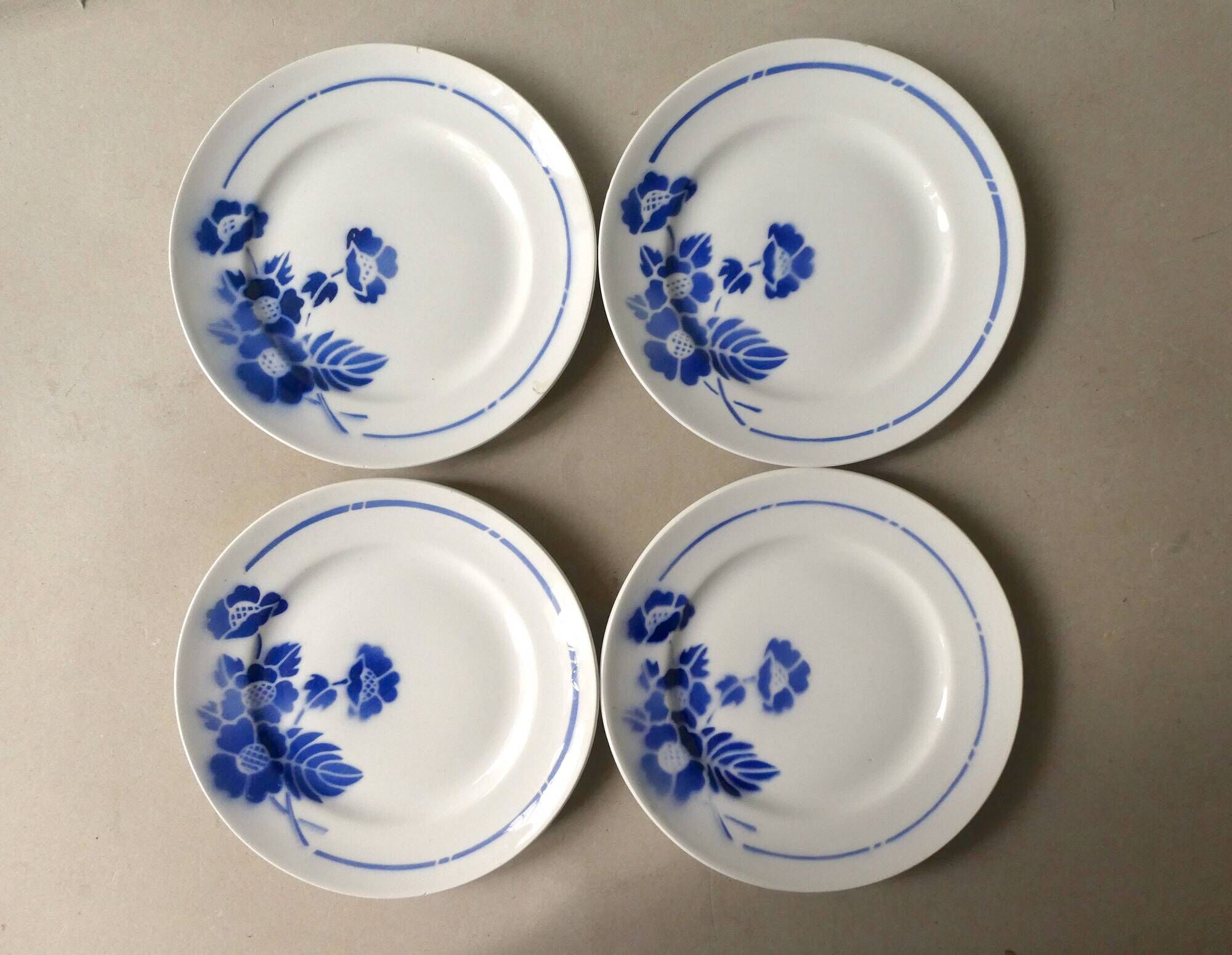 4 plates for dessert decoration blue flowers Orchies mills of the wolves