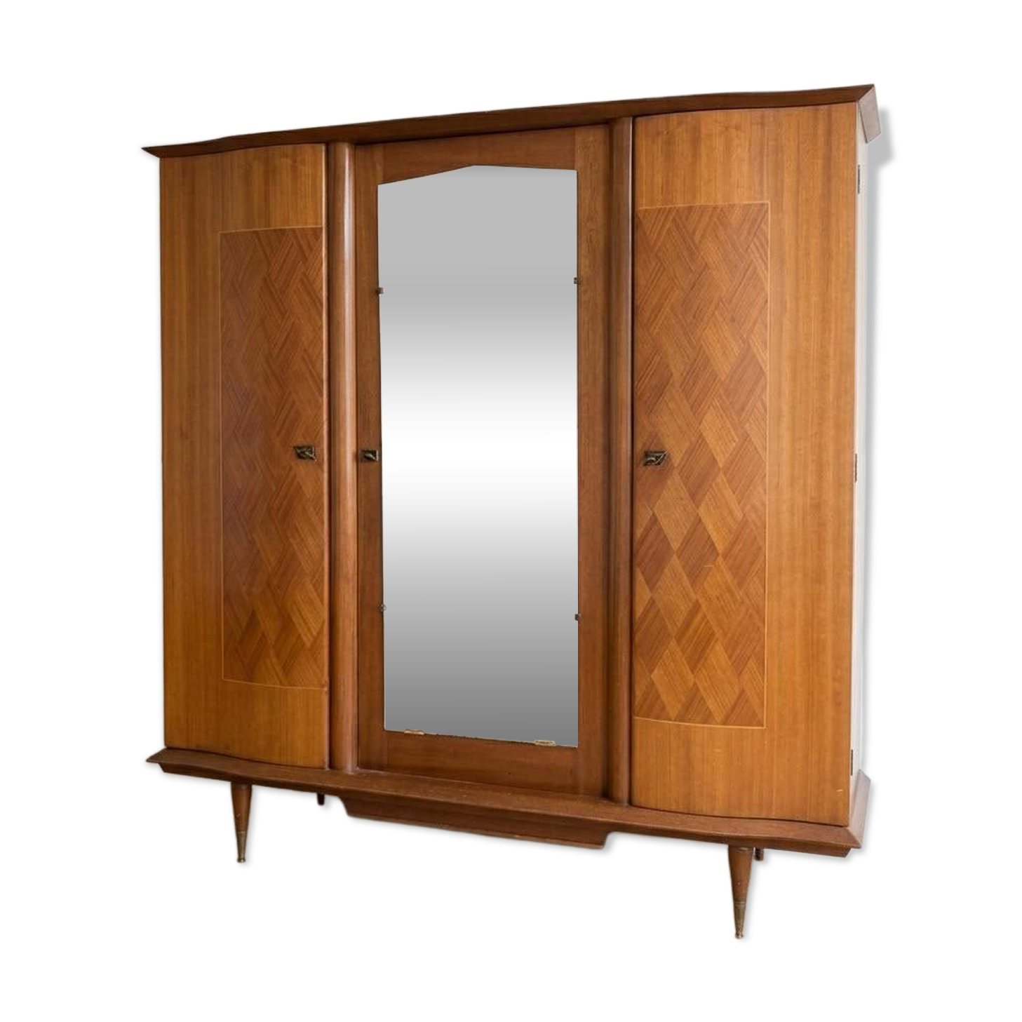 Antique 3-door Art Deco wardrobe in mahogany and marquetry
