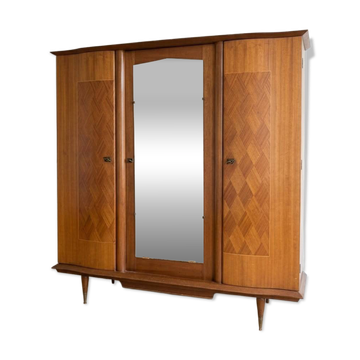 Antique 3-door Art Deco wardrobe in mahogany and marquetry