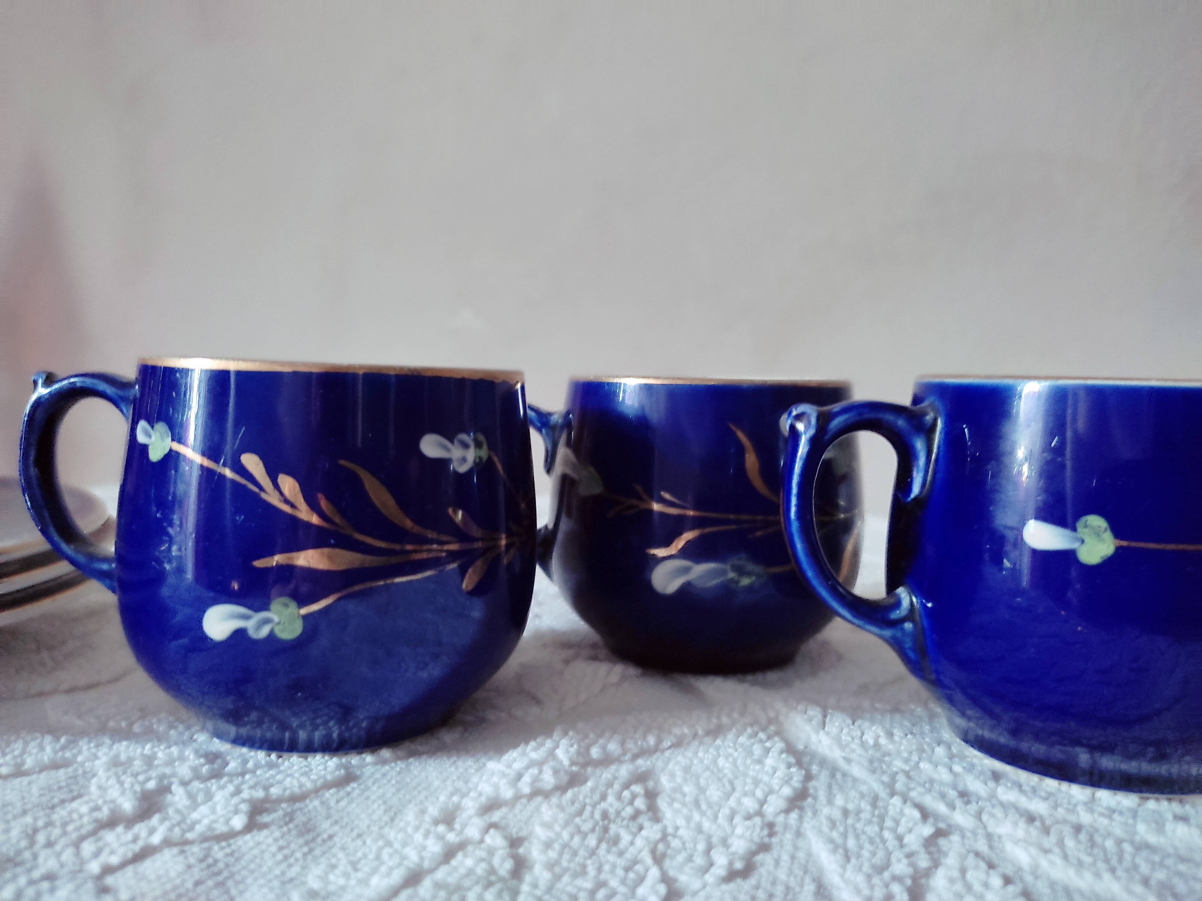 3 midnight blue coffee cups Sarreguemines