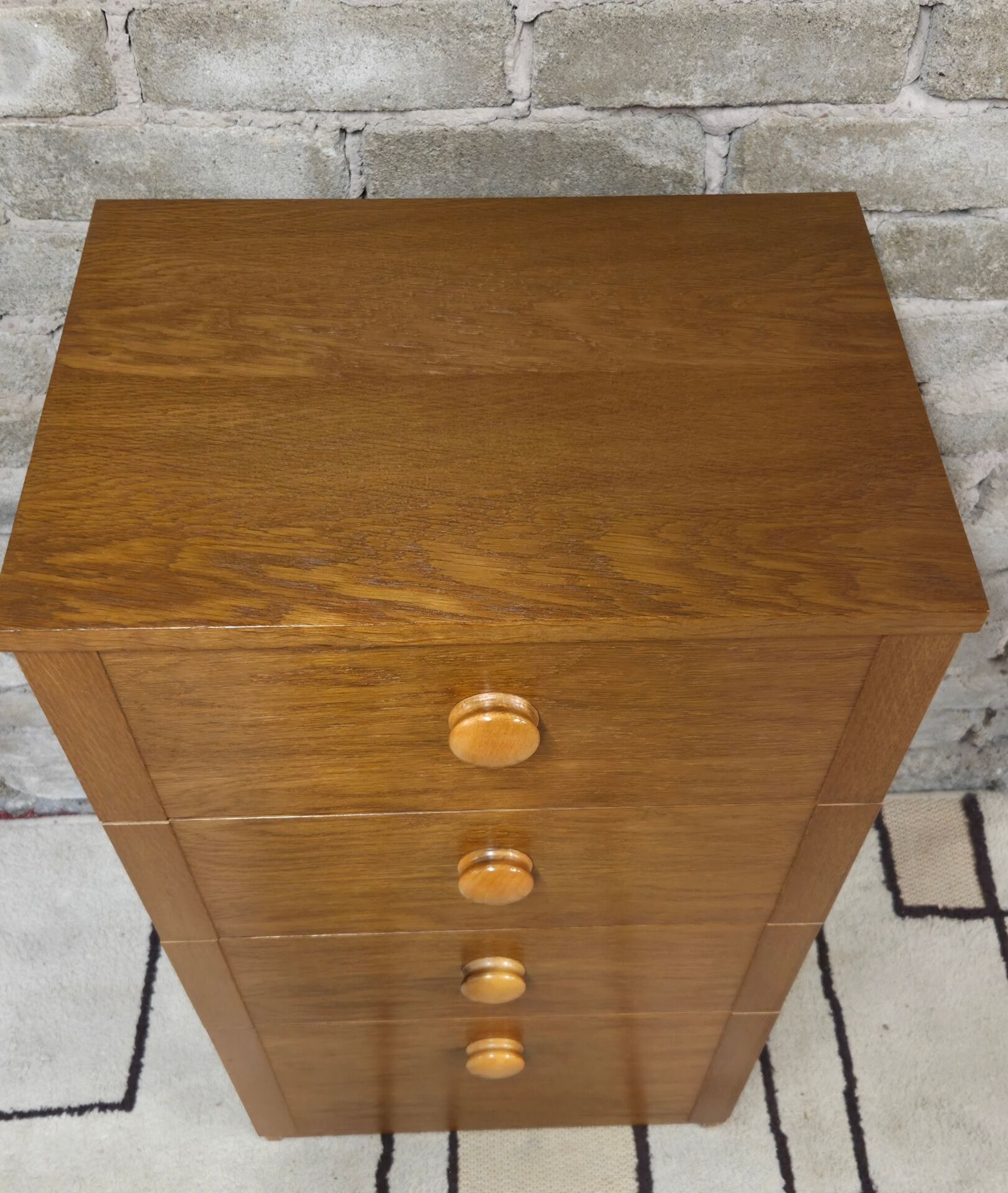 Vintage oak chest of drawers with a drop-down flap – 1960s