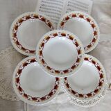5 Vintage earthenware soup plates from L'Amandinoise, Duck model with leaf border...