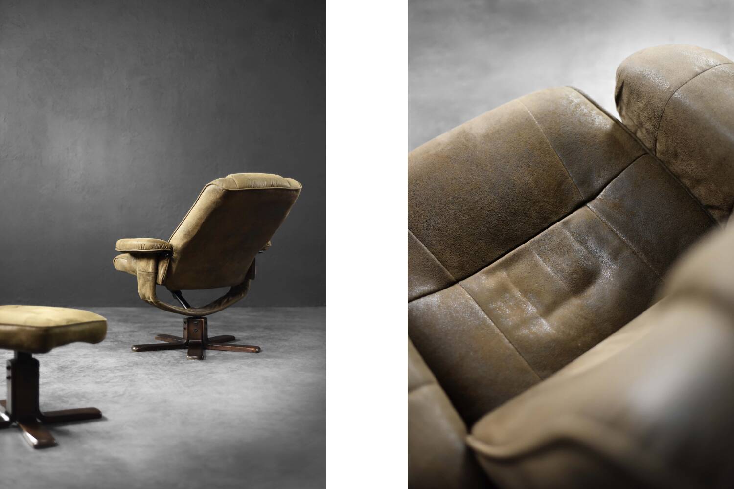 Vintage Mid-Century Danish Modern Brown Swivel Chair & Ottoman, 1960s