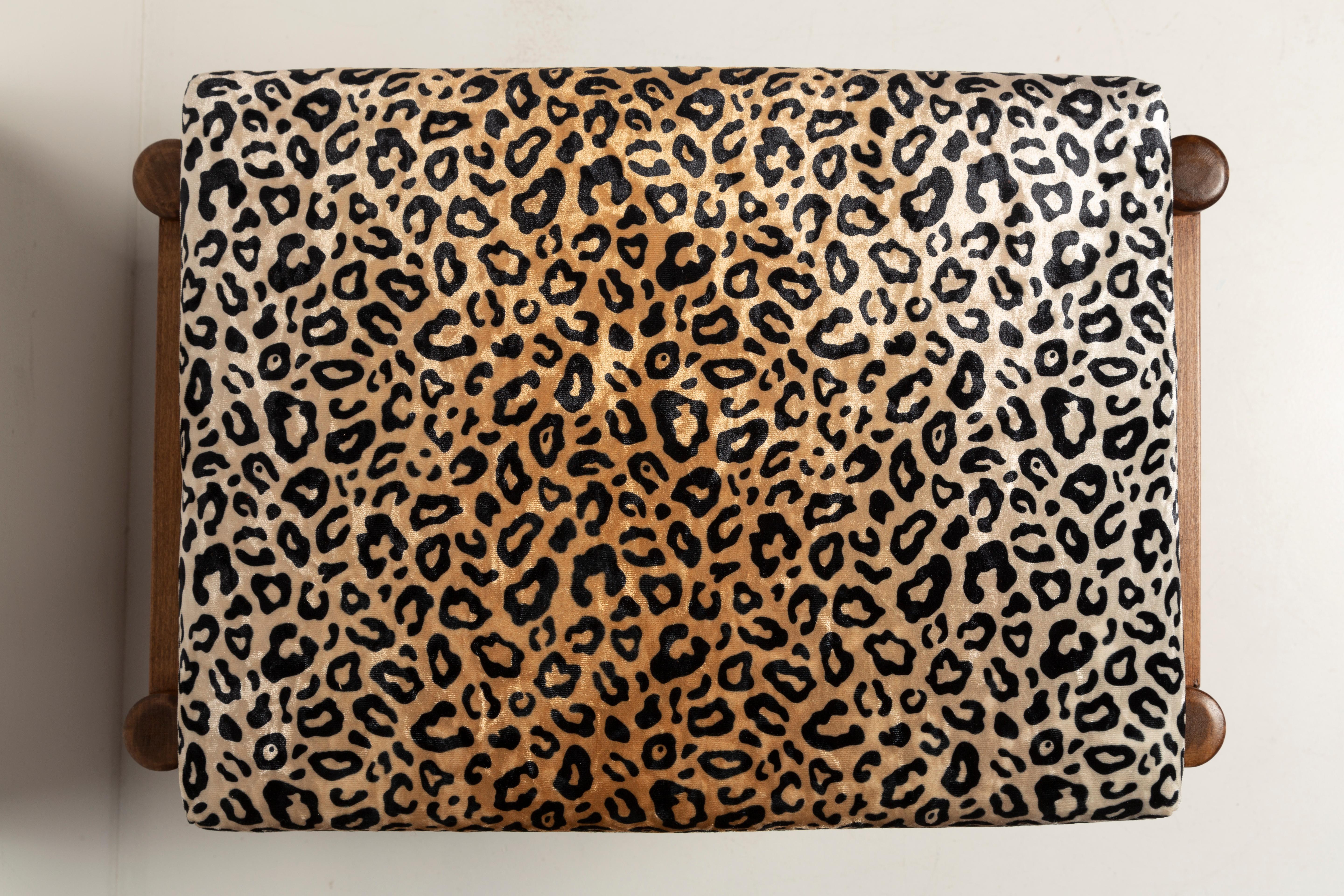 Vintage leopard velvet stool, Edmund Homa, Europe, 1960s