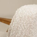 Vintage armchair rustic oak pearl bouclé concluded by Chierowski