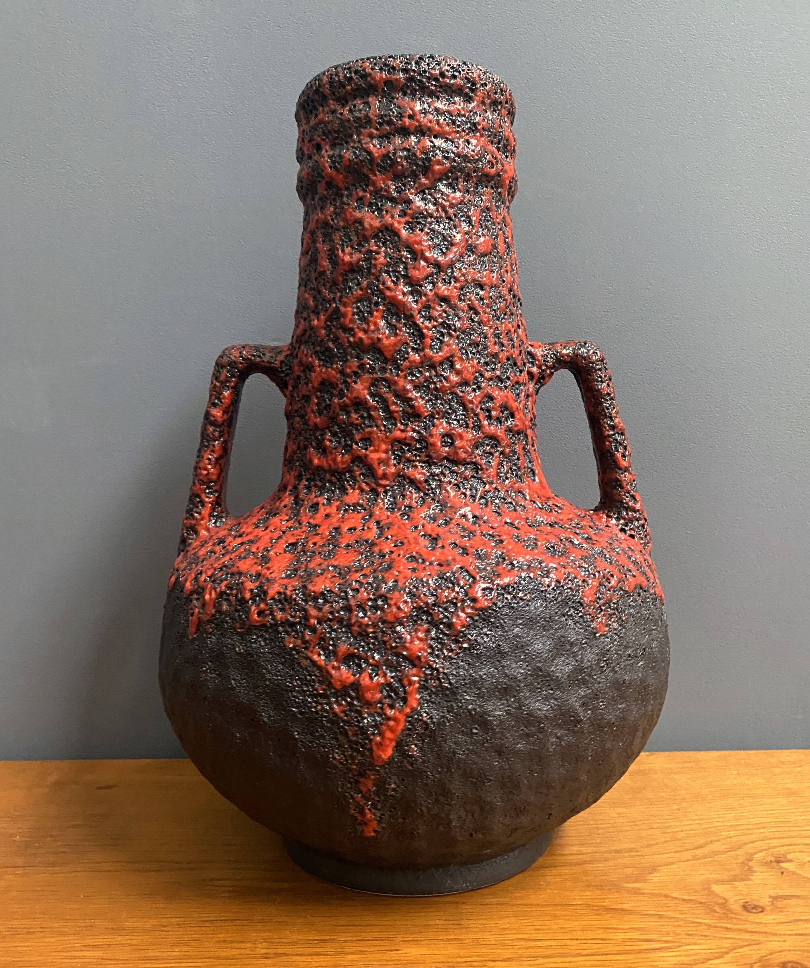 Fat Lava vase in red and black West Germany pottery
