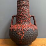 Fat Lava vase in red and black West Germany pottery
