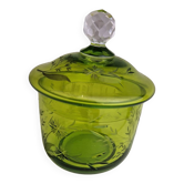 Green chiseled cut glass candy box