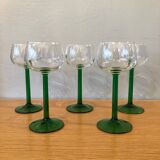 5 old white wine glasses