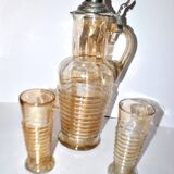 Theresienthal ? Broc bière aiguière et verres chope en verre irisé Bohème ou Allemagne