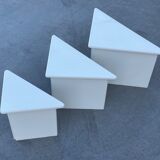 Set of three triangle side tables wood white creme design