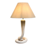 Vintage white ceramic cobra table lamp, 1970s. Attributed to Tommaso Barbi.