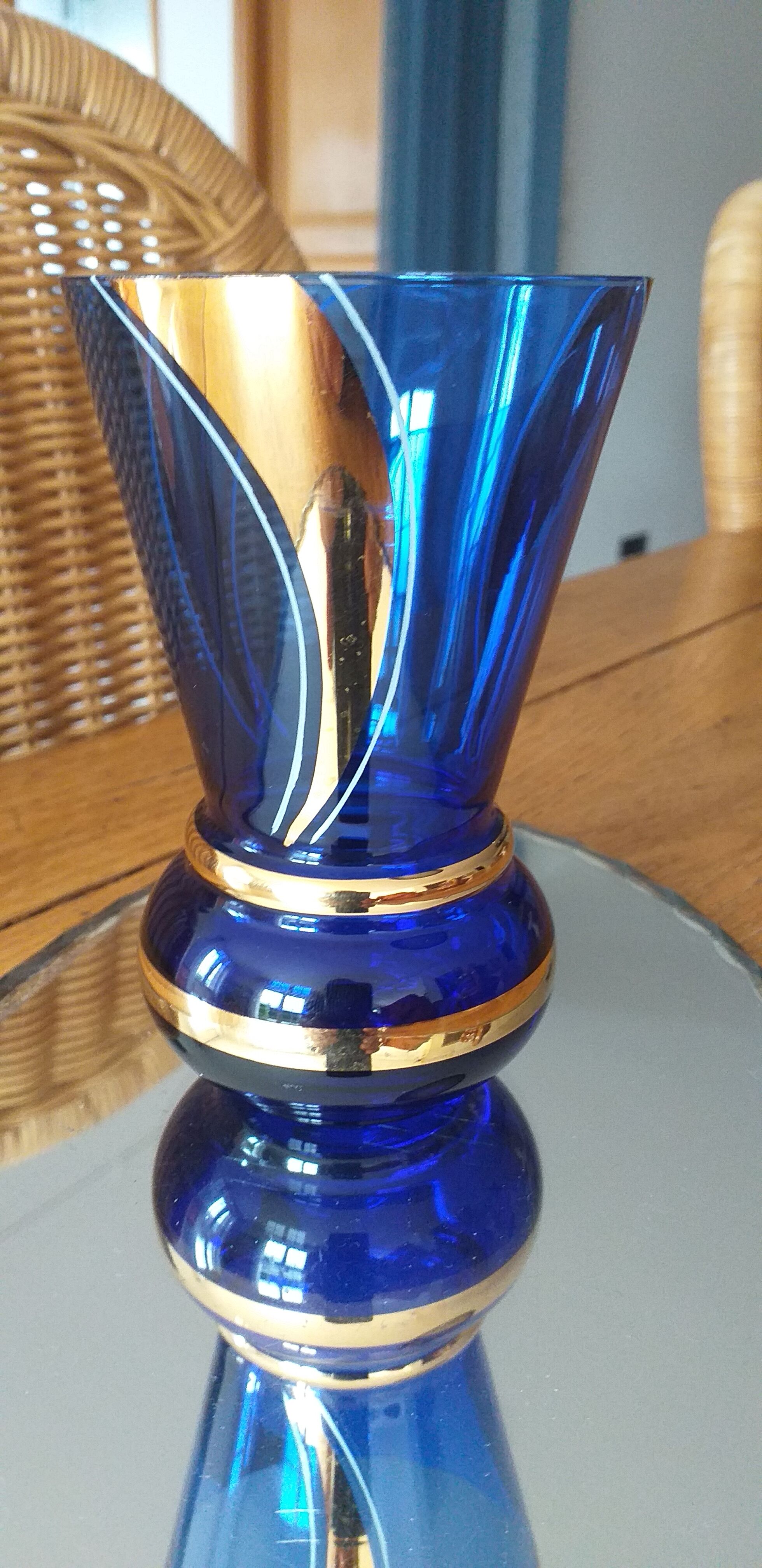 Vase boom bleu et or
