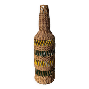 Grand vase en rotin 1960 tressé vintage