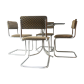 1970’s mid century glass 6 sided dining table with upholstered dining chairs