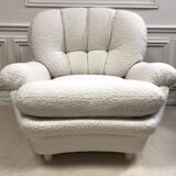 Vintage 80s shell armchair in curly wool