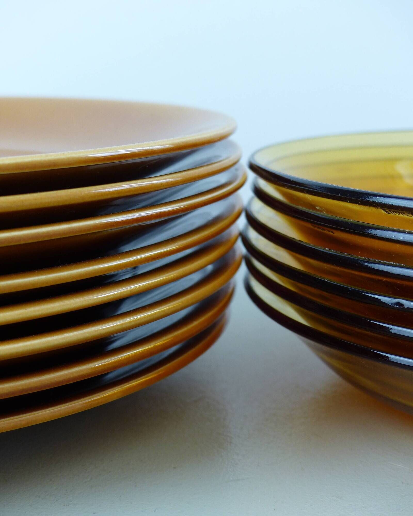 Set of 6 Vereco orange smoked glass plates