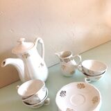 White porcelain coffee service with golden flowers / vintage 50s-60s