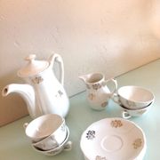 White porcelain coffee service with golden flowers / vintage 50s-60s
