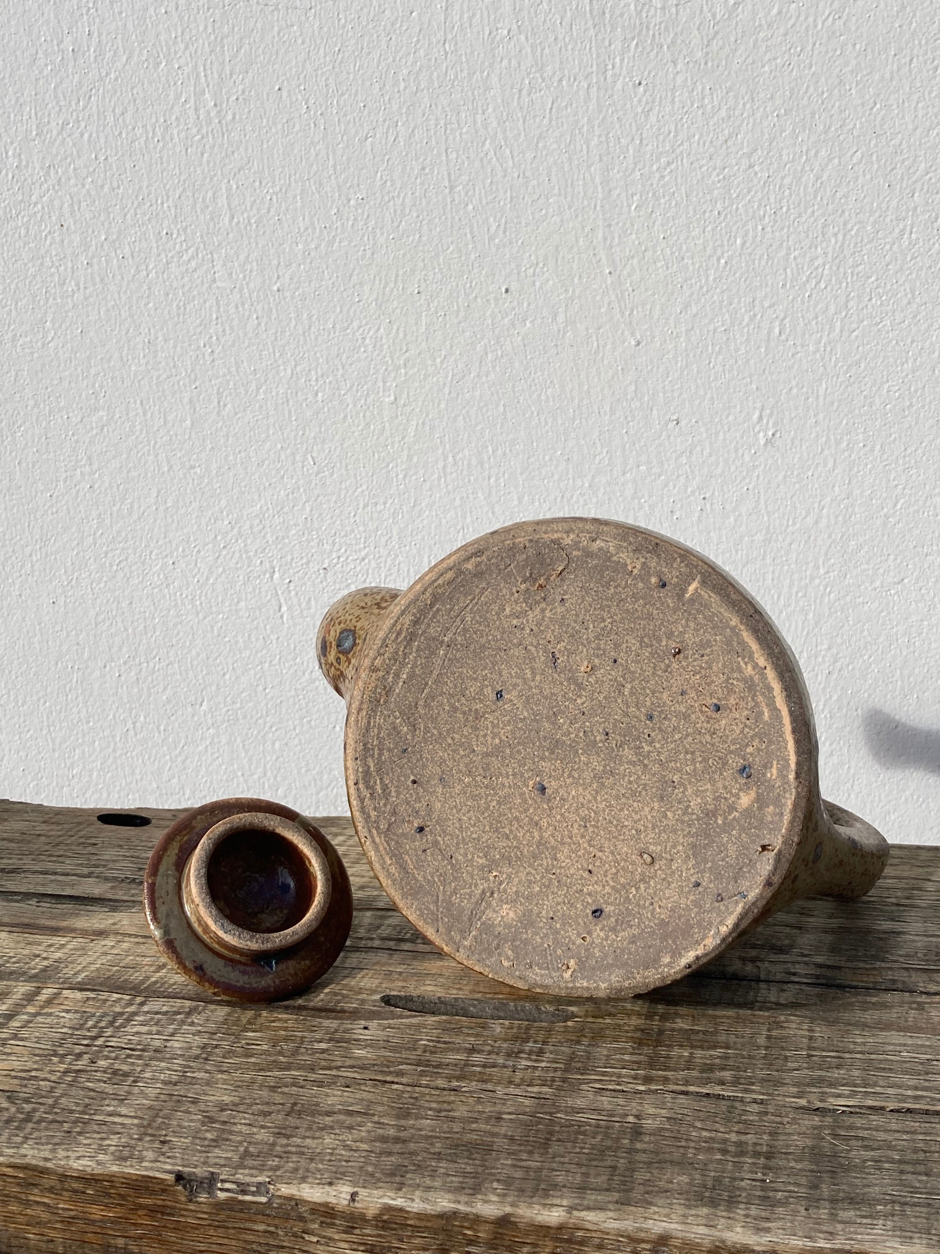 Breton stoneware teapot / vintage glazed ceramic pottery