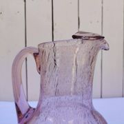 Blown glass pitcher with bubbles, Biot glassware style, vintage.