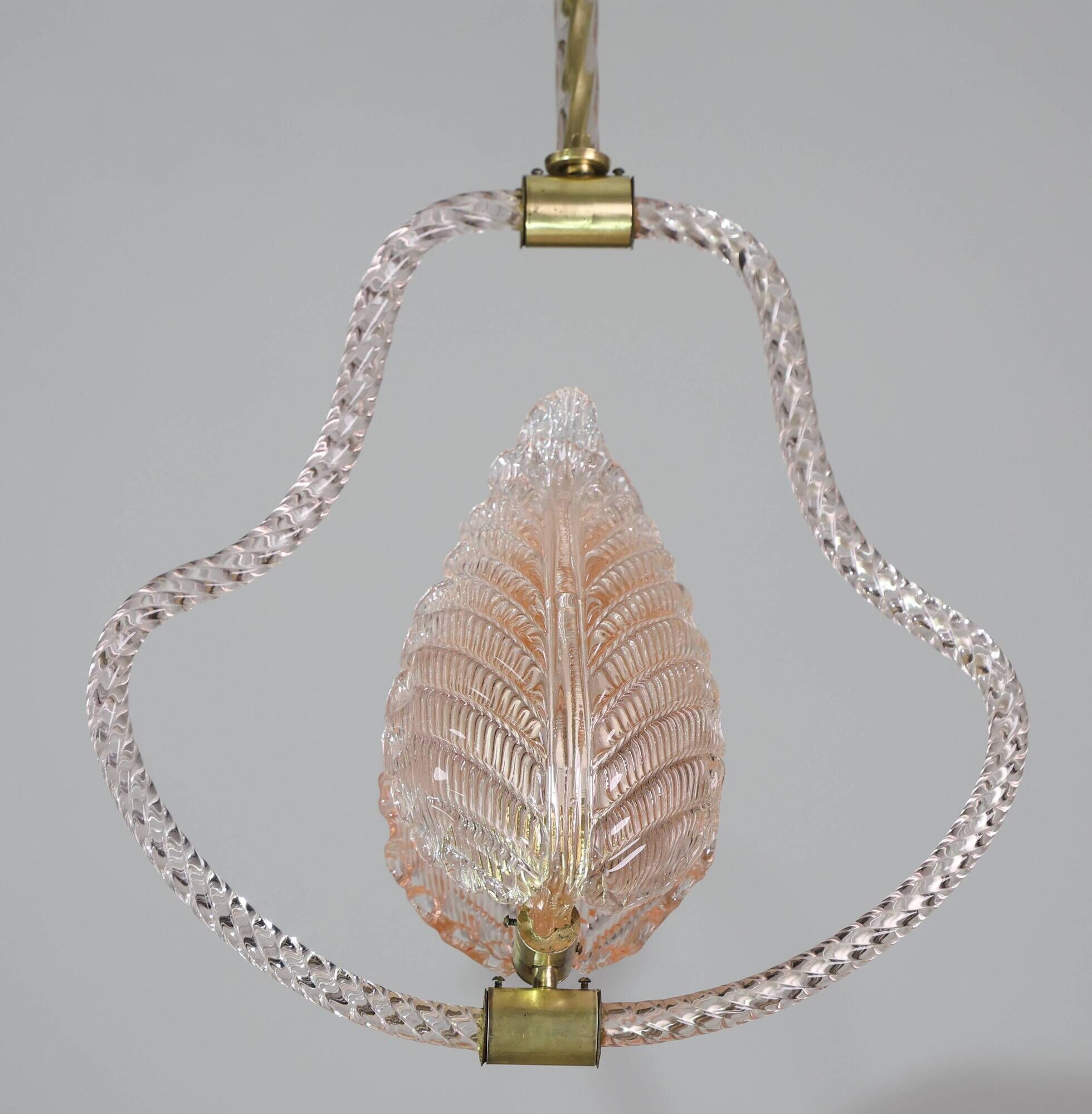 Midcentury Pink Leaf Murano Glass Chandelier by Barovier e Toso, 1950s