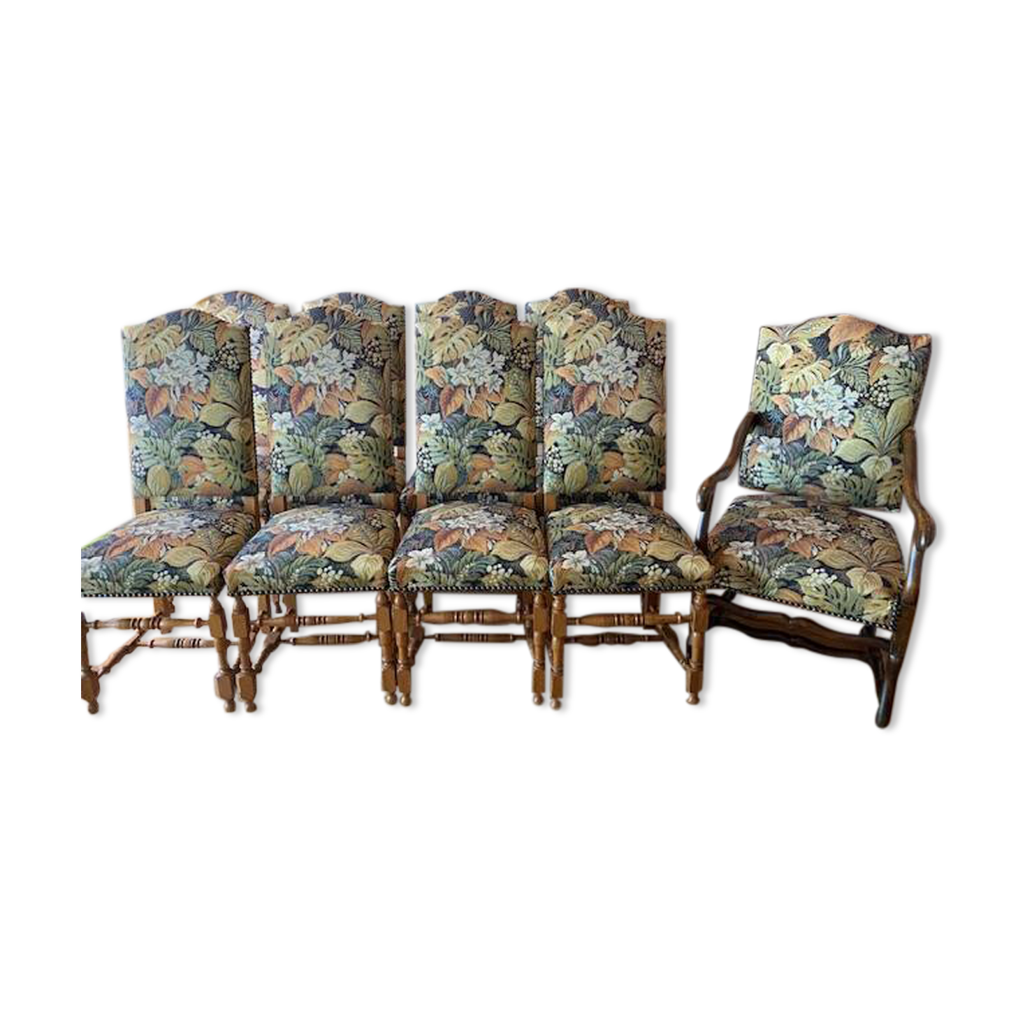 8 chairs and 1 Louis XIII style armchair handmade.