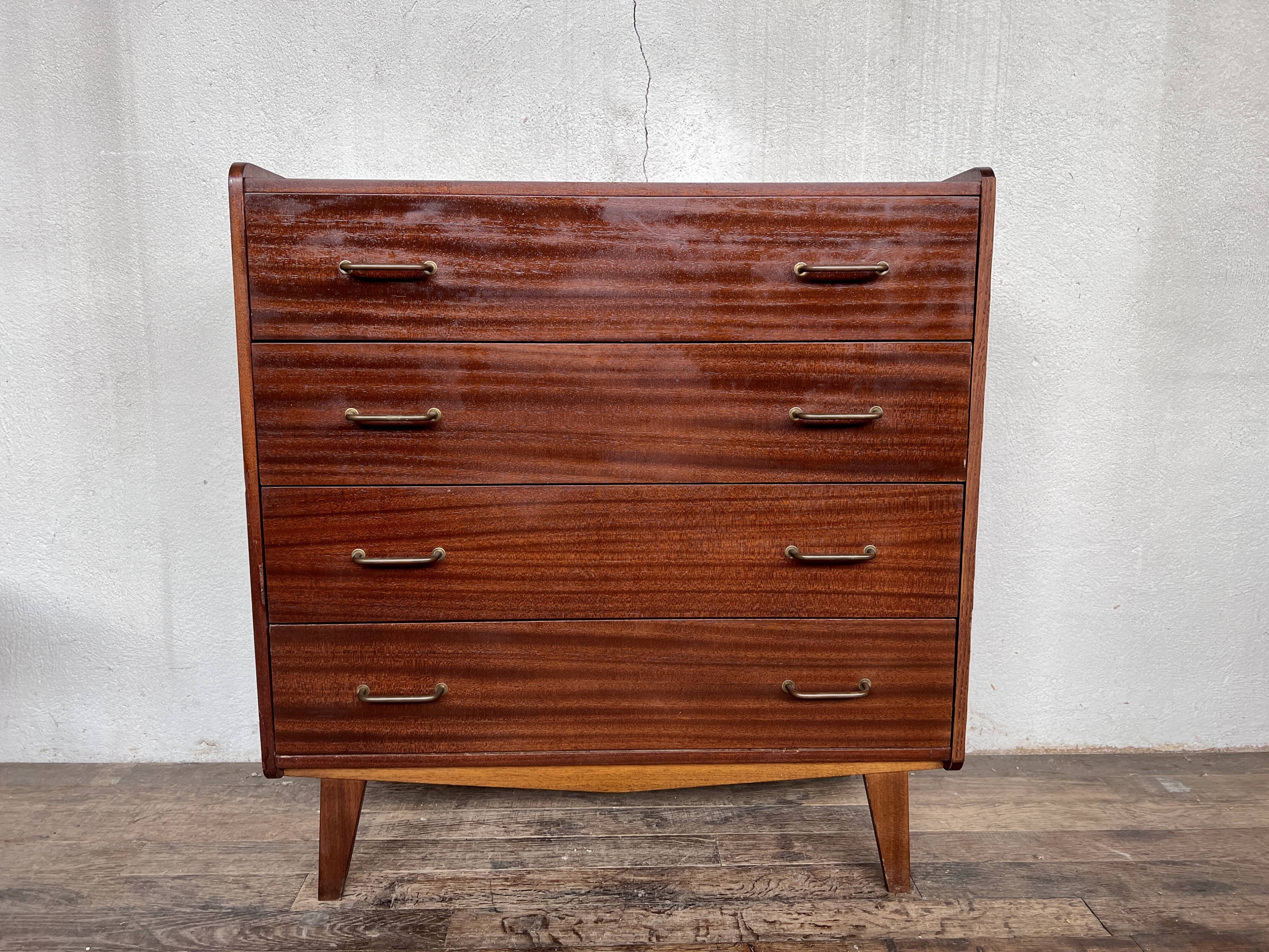 Chest of drawers compass feet in teak 1960 vintage