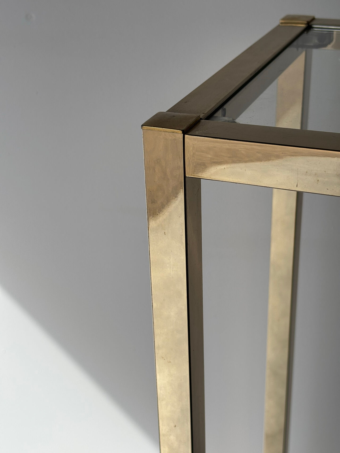 Golden metal and glass side table – 1970s