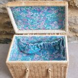 Vanity, vintage wicker suitcase