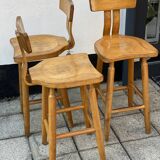 Trio of bent pinewood bar stools