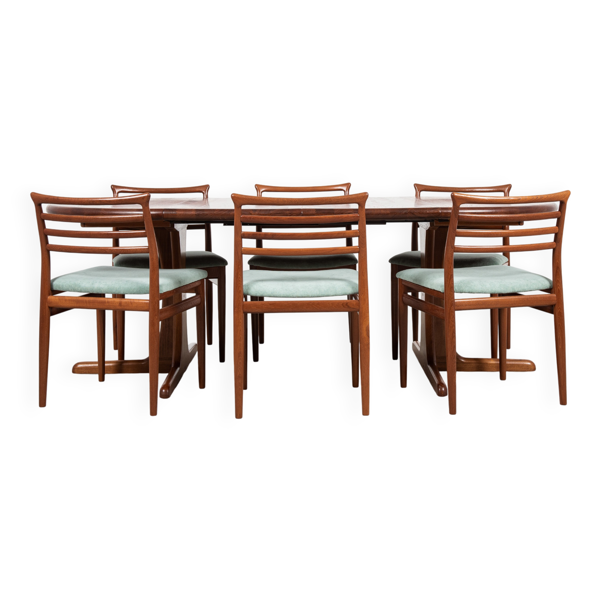 Midcentury Danish round teak dining table with 2 extensions 1960s