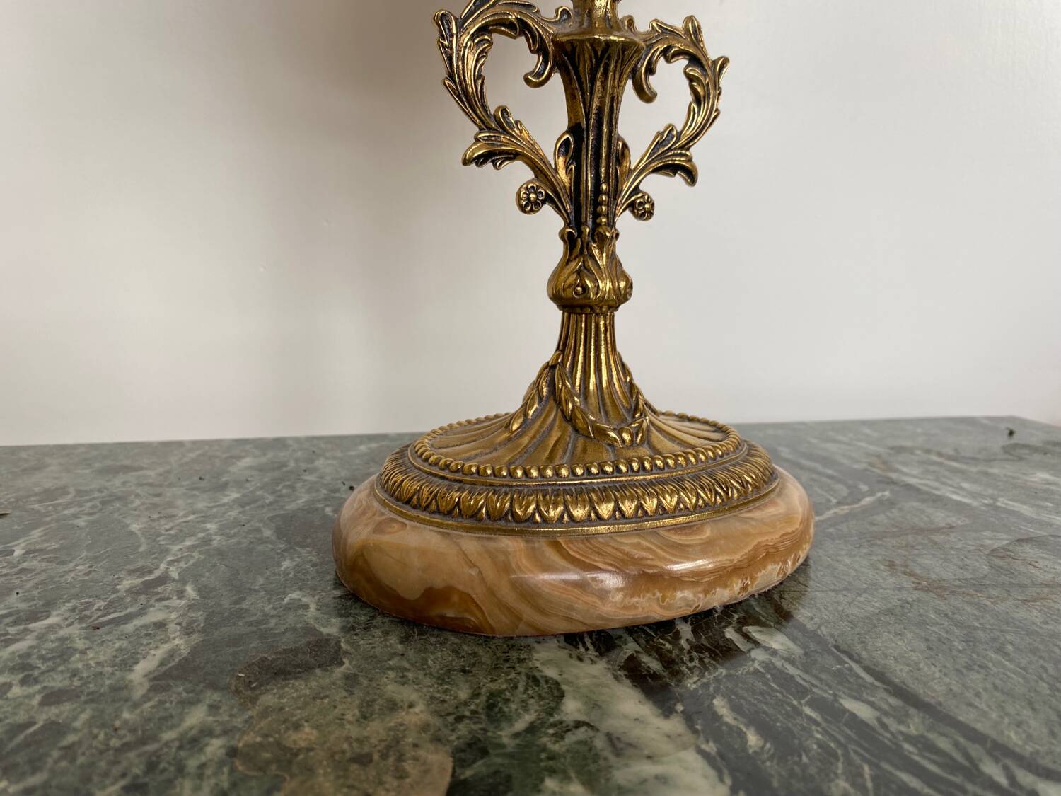 Miroir de Table Victorien Vintage en Laiton sur Base en Marbre, 1950s