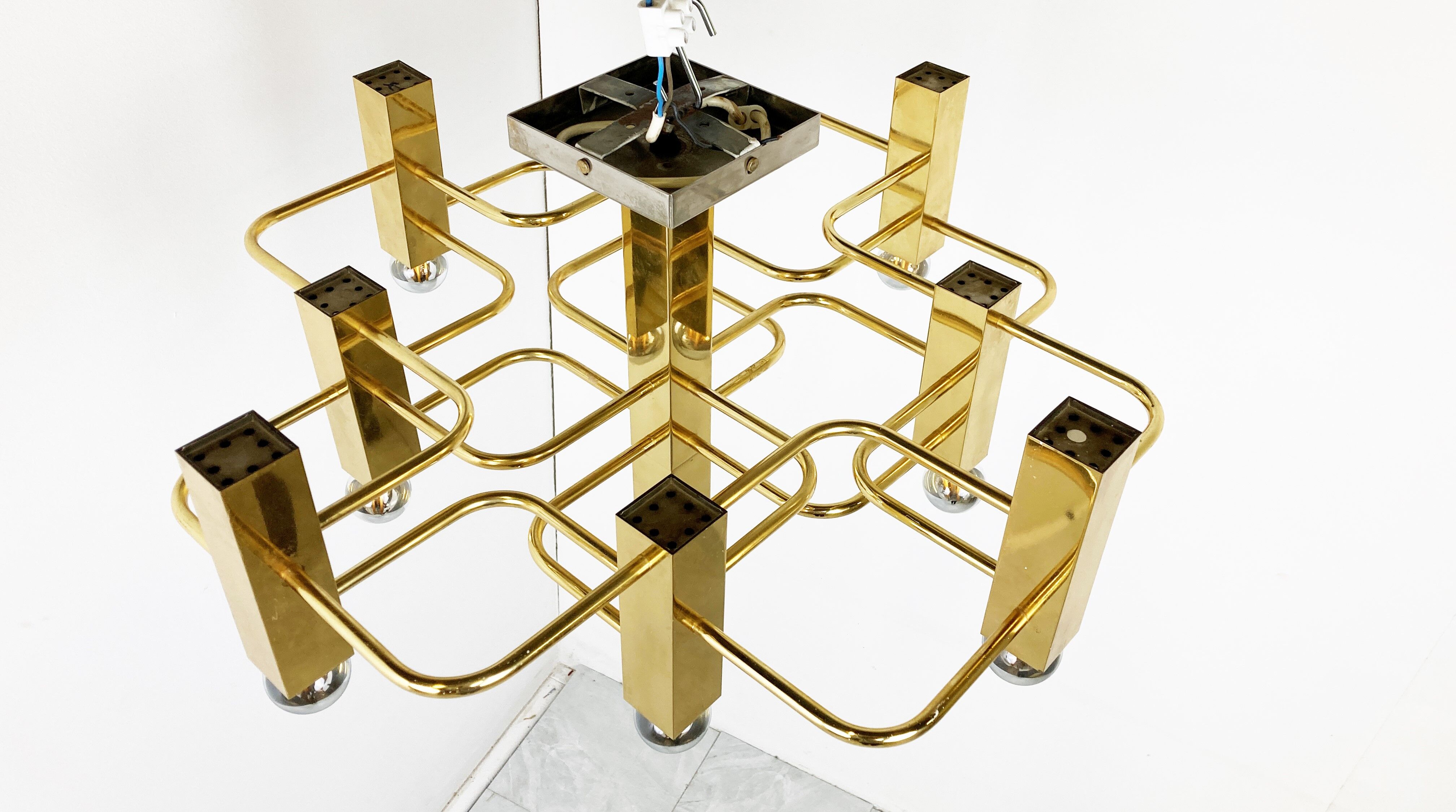 Brass chandelier from Sciolari, 1970s