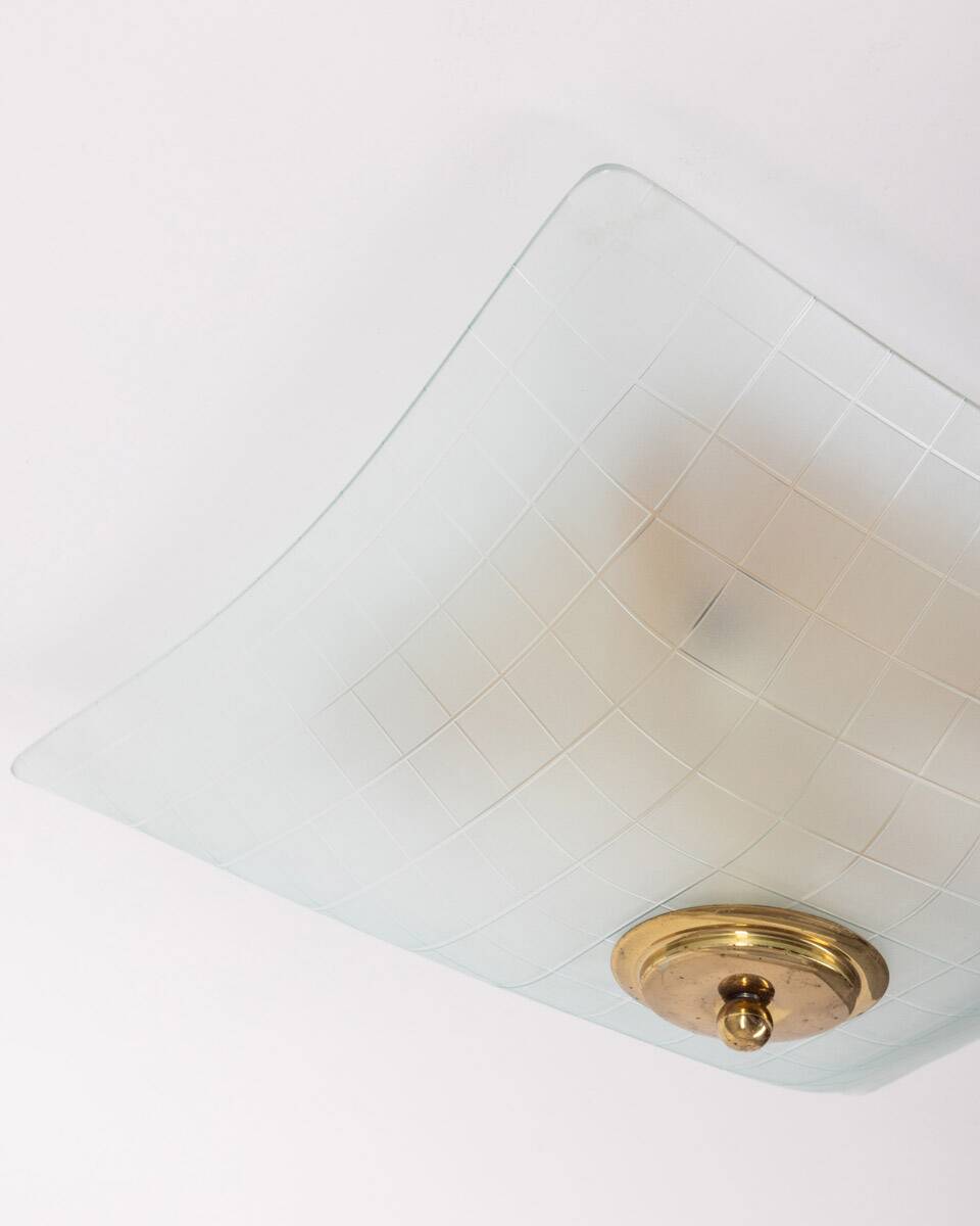 Plafonnier vintage années 60 en verre décoré design italien