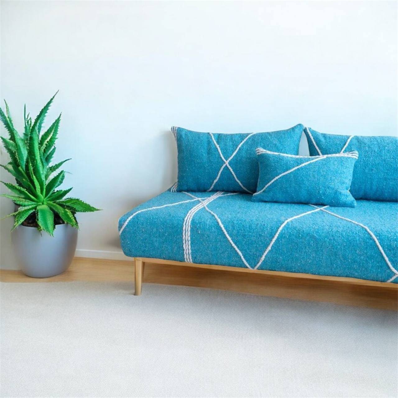 Sky Serenity – Moroccan Znafi Floor Lounge in Sky Blue - Handwoven Bejaad