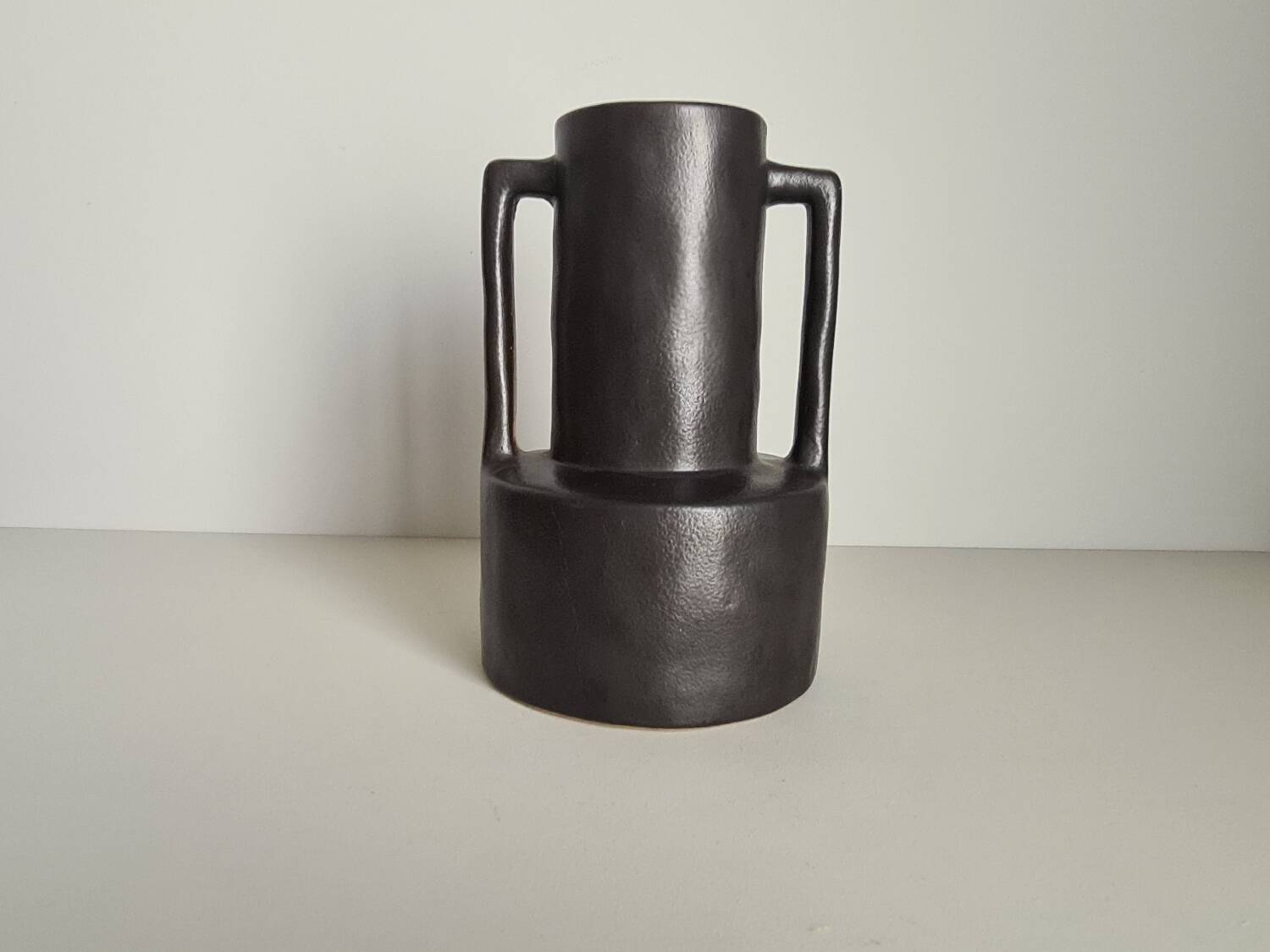 Modernist black ceramic vase / handmade / vintage