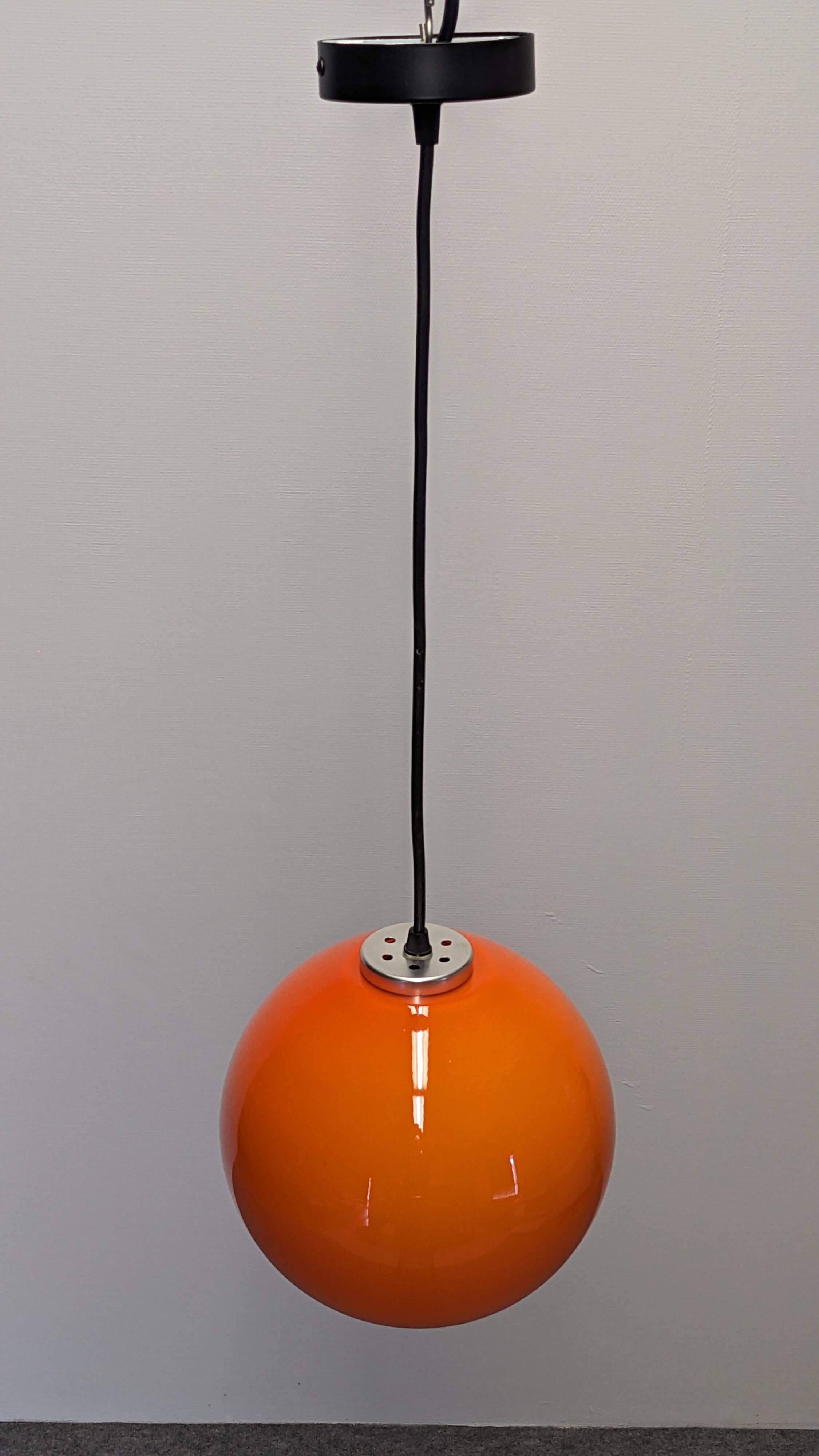 Orange opaline ball pendant light, 60s/70s