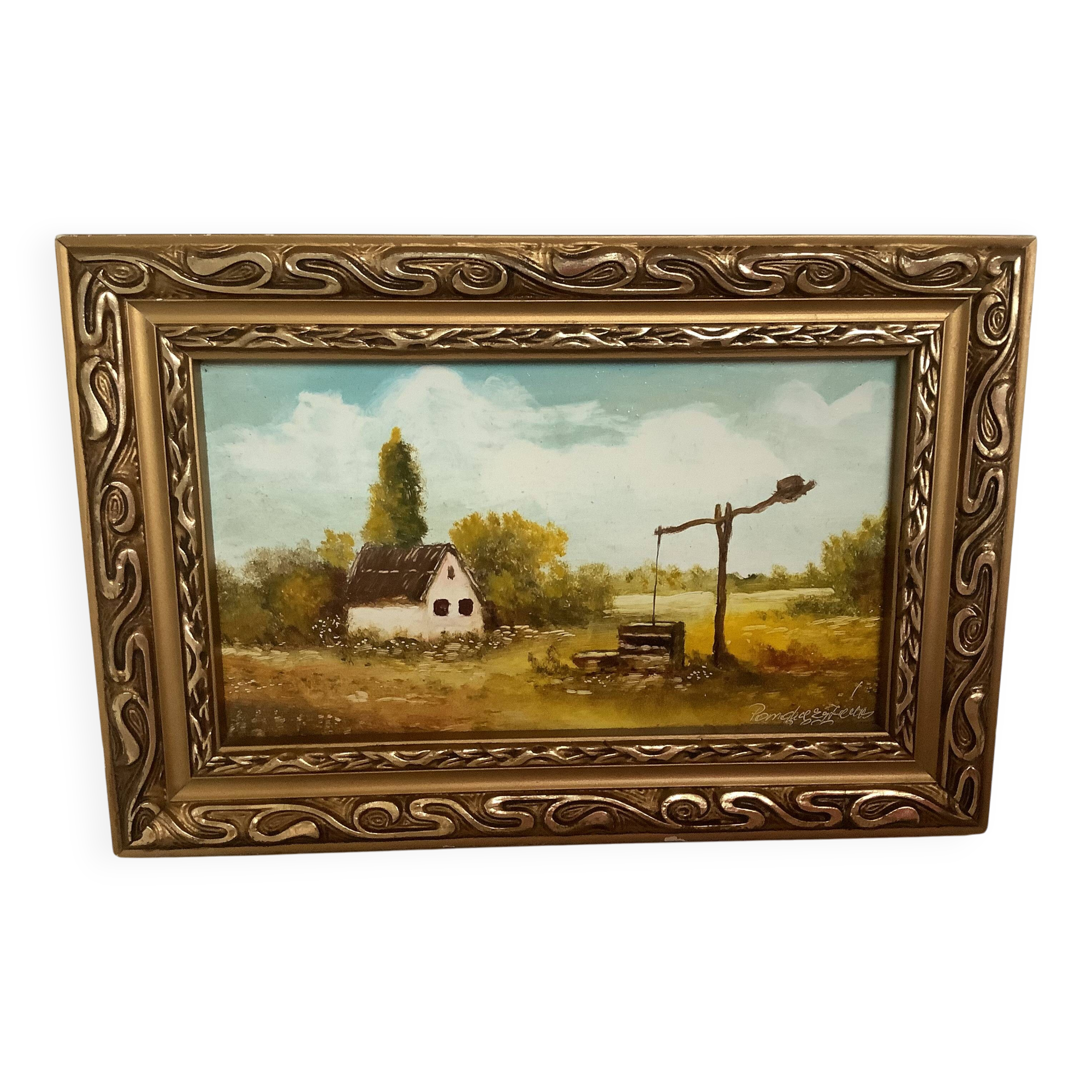 Small landscape painting oil on hardboard