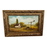 Small landscape painting oil on hardboard