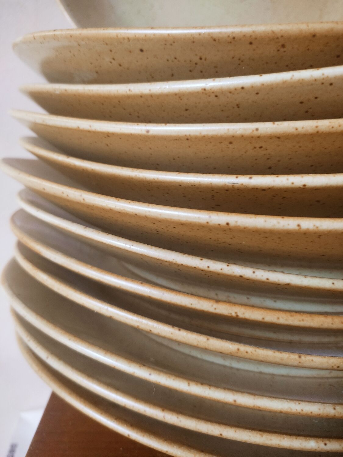 12 free-form speckled satin stoneware plates