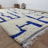 Azilal vintage rug 310x200 cm - Blue geometric patterns