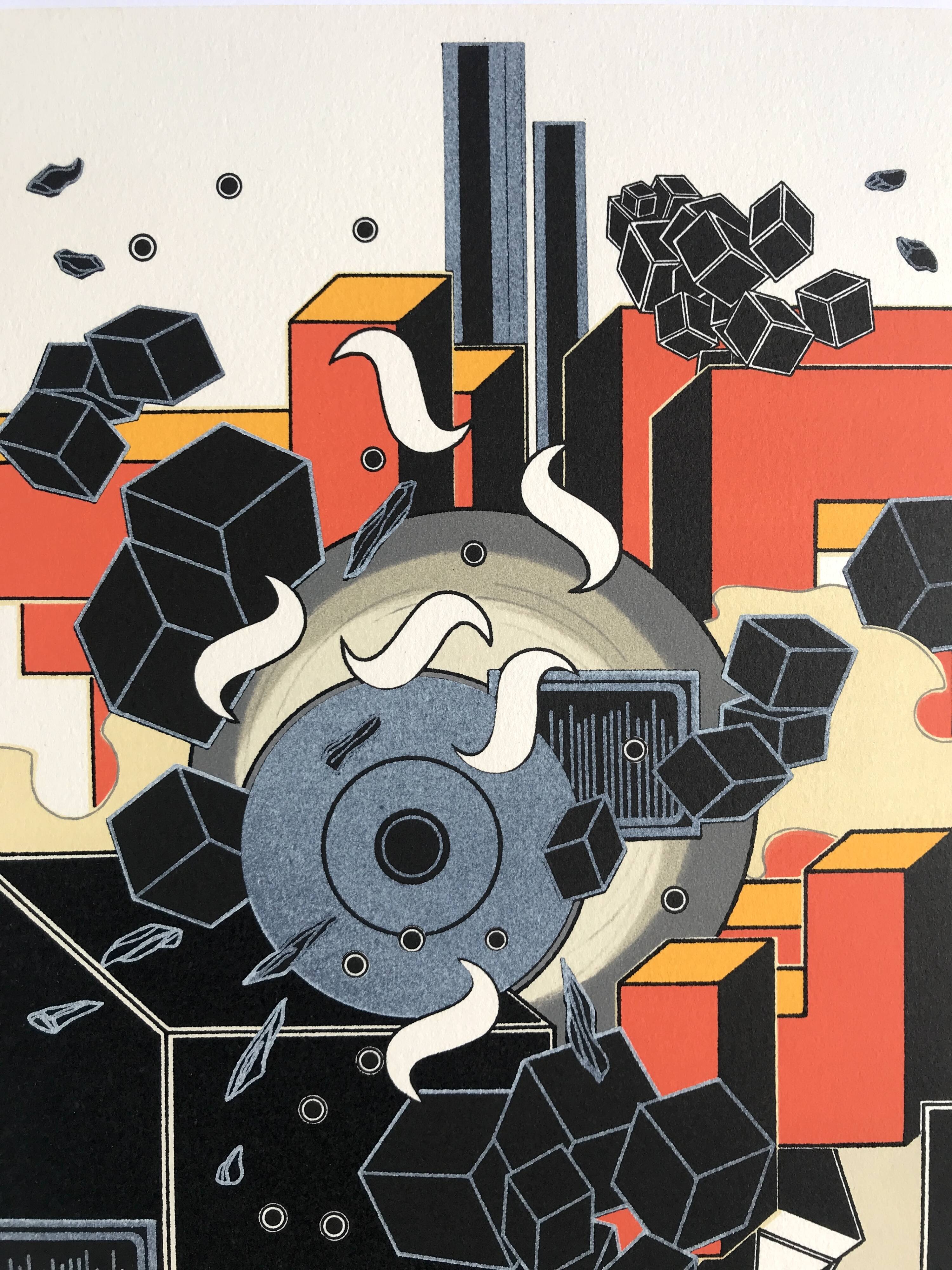 Alain le yaouanc, the fire, 1978. original lithograph signed in pencil.