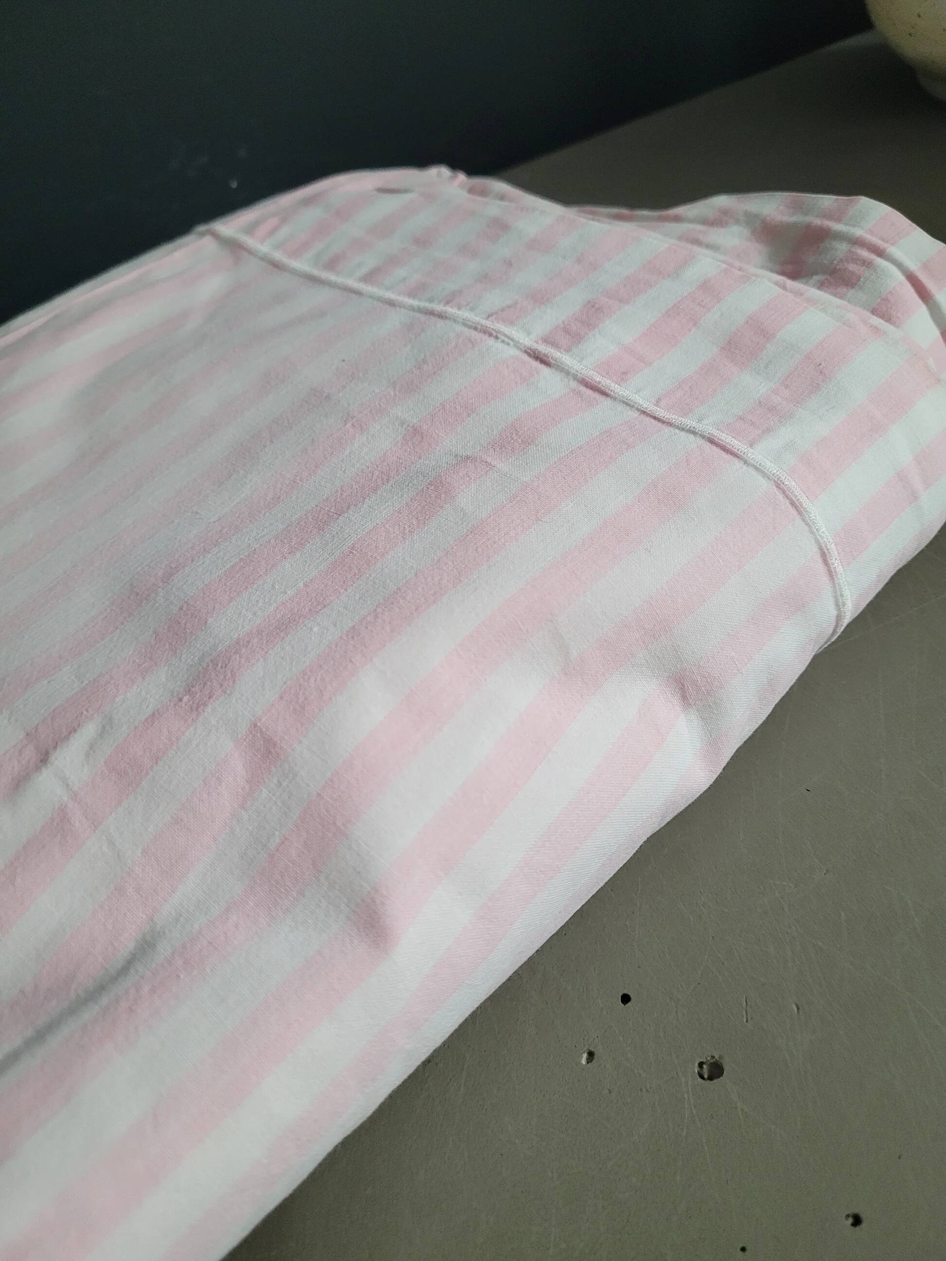 Antique sheet, piece of fabric, 260x170cm, pink and white stripes
