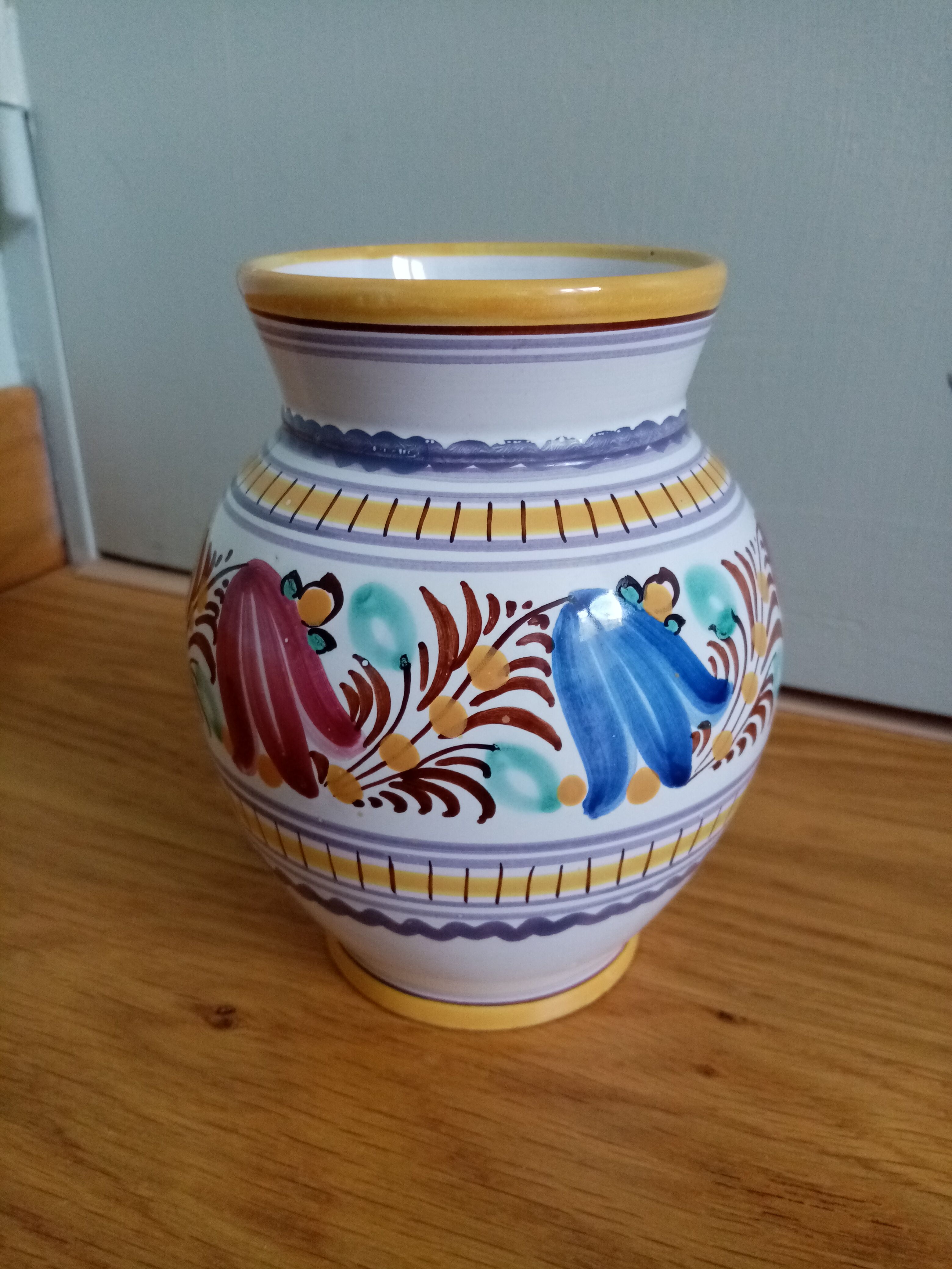 Enamelled ceramic vase with hand-painted décor