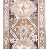 Tapis Kilim marron et gris 140 x 380 cm, tapis d'escalier en laine fait main
