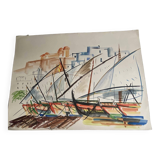 Watercolor/drawing on thick paper signed abadie
