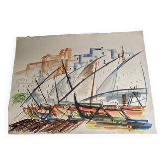 Watercolor/drawing on thick paper signed abadie