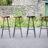 Set of 4 bar stools, metal and imitation leather stool, high stool